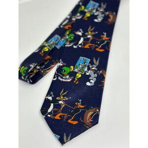 VTG 90s Warner-Bros Bugs-Bunny Necktie 3.75" Cartoon Looney-Tunes Blue